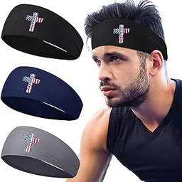 viofre Sweat Bands Headbands Men 3pcs Headbands for Men Women Sports Sweatbands American Flag Head Bands Mens Christian Cross Sweat Band Workout Cooling Headband for Mens Running Hairband Yoga Athletic-picture-35
