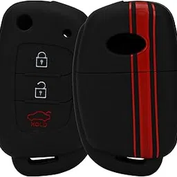 JVCV® Car Key Cover Compatible with Hyundai Creta Venue Aura Elite i20 Grand i10 Nios Xcent 3 Button Flip Key - Rally Stripe (Black Red).-picture-16