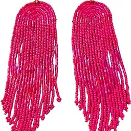triyama Bohemian Beaded Handmade Statement Tassel Earrings-picture-10