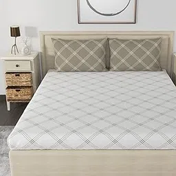 Huesland by Ahmedabad Cotton 210 TC Elastic Bedsheets for King Size Bed Cotton with 2 Pillow Covers | 72x78 inches | White & Brandon Beige-picture-22