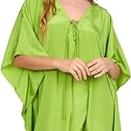 sun-rose fashions Solid Color Designer Neck Short Beach Kaftan Caftan Cover up One Size Fits Most-picture-34
