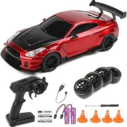 KAEYASKEE RC Drift Car 4X4, 1:20 Scale, 2.4GHz Remote Control, 20km/hr Max Speed, Race & Drift Tyres, Underbody Lights (NissanGT-R Vibrant Red)-image-1