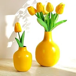 BEHOMA Yellow Metal Flower Vase for Modern Shape Home Decor| Yellow Flower Pot for Living Room Office| Table Decorative Flower Pot for Gifting | Pack of 2 (Flower Not Included)-picture-50