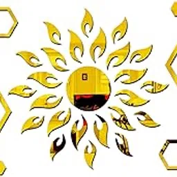 Bikri Kendra - Art BK71, Sun with Hexagon Ring 2 Set - 3D Acrylic Mirror Stickers for Wall (Gold)-image-69