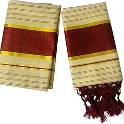 alluvy Women's Kuthampully Kerala Kasavu Set mundu Tissue with Kunjam | Kerala Tissue set mundu latest collections | Kuthampully set mundu - Multi color KTM-901-picture-49