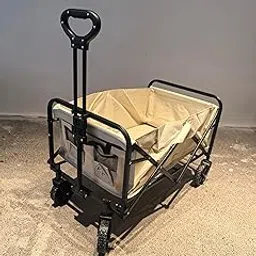 VIC Collapsible Folding Wagon, Beach Wagon Cart Heavy Duty 400LBs Foldable, Utility Grocery Wagon with Side Pocket for Camping Garden Sports, L4 Beige-picture-24