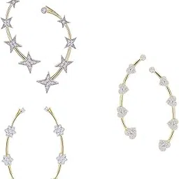 zeneme White Contemporary Designed Geometrical Ear Cuff Earrings Jewellery For Women & Girl-picture-35