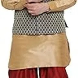 vastramay Men's Gold Cotton Silk Blend Ethnic Jacket, Kurta and Dhoti Pant Set-picture-25