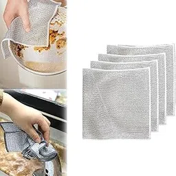 Black Olive Heavy-Duty Steel Scrubber Cloth - Reusable Non-Scratch Cleaning Pad for Washing Dish, Utensils, Sinks & Surfaces, Wire Dishwashing Wipe for Kitchen & Restaurant(Set of 4, Silver)-picture-12