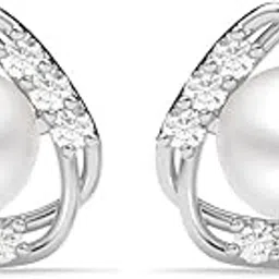 clara 925 Sterling Silver Zuha Freshwater Pearl Pendant Earrings Chain Necklace Jewellery Set | Platinum Plated, Swiss Zirconia |Gift for Women and Girls-picture-57