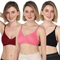 skstore Womens & Girls Cotton Non-Padded Non-Wired T-Shirt Bra | Ultra-Soft Everyday Comfort | Full Coverage Seamless Support for Daily Use Pack of 3-picture-51