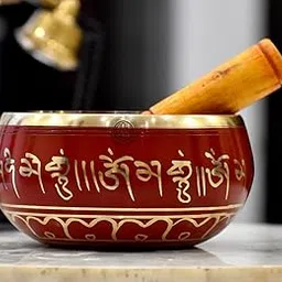 DSH Tibetan Singing Bowl Handcrafted Meditation Sound Bowl Easy To Play Vibration Therapy Praying Bowl (Red-5.5 inch)-picture-22