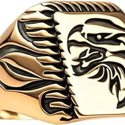the men thing Royal Series - EAGLE FIRE RING - Pure Stainless Steel Men’s Gold-Plated Ring – Statement Luxury Jewelry (Size : 16-22-26)-picture-47