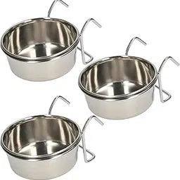 3 Pieces 300.ML Bird Feeding Dish Cups Stainless Steel Parrot Feeding Cups Animal Cage Water Food Bowl Bird Cage Cups Holder for Bird Parrot Water Food Dish (300 ml (Pack of 3 with Hook Holder))-picture-20