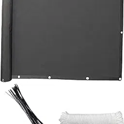 MERISHOPP™ Hdpe Balcony Cover Includes 24Pcs Cable Ties 90X300Cm for Porch Outdoor Deck Black-image-72