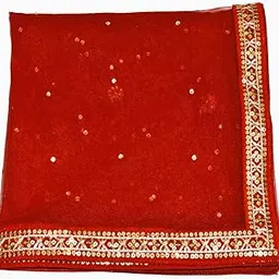 wedding & bridal dupatta wedding & Bridal/Kurti Red Colour Chunni Net Dupatta-picture-38