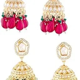 zaveri pearls Combo of 2 Multicolor Stones Cluster Beads Drop Statement Jhumki Earrings For Women-ZPFK18949-picture-23