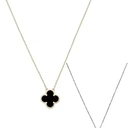 jewilley Double Sided Reversible Black and White Clover Small Pendant Necklace for Women | Stainless Steel 2-in-1 Korean Chain for Girls-picture-21