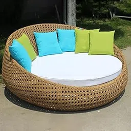 BRISHI Outdoor/Pool Side/Garden/Balcony/Porch/Backyard/Terrace/Patio/Beach/Sofa Sunbed Wicker and Rattan Daybed (Light Brown/White)-picture-37