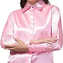 my swag Satin Button-Down Shirt for Womens, Long Sleeve Collared Blouse-picture-24