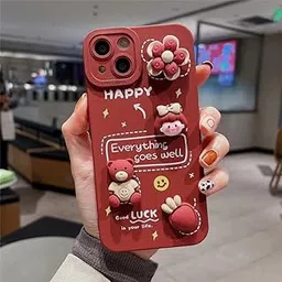 CASEBREED Fashion Women | Girls Simple and Cute 3D Cartoon Soft Rubber Flexible Silicone Back Cover Case for iPhone 13 (Silicon | Wine Red)-picture-67