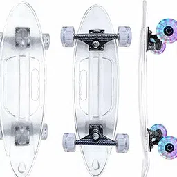Jaspo See Through Cruiser Skateboard, 25.5 inch Transparent Poly-Carbonate Deck, 7 inch Width, ABEC 7 high Speed Bearings, 58mm LED Wheels, 80A Hardness, 90 kg Weight Capacity-picture-24