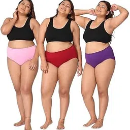 Plus Size Panty High Waist Hipster Full Coverage Big Size Panty for Women Grip fit 4 Way Stretchable with Antimicrobial & Stain Release Technology - Pack of 3-image-36