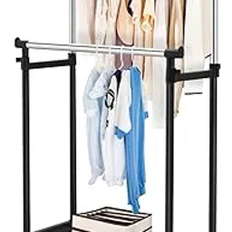 UNIQUE EMPIRE™ Portable Stainless Steel Double Pole Clothes Rack and Foldable Clothing Garment Hanging Rack Laundry Drying Rack with Wheels for Home Balcony Room Stand for Indoor Indoor and Outdoor.-picture-25
