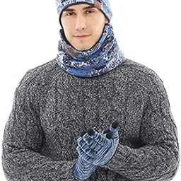 chicone Mens Beanie Scarf Gloves Set Knit Winter Fleece Lining Hat Neck Gaiter Touch Screen Mittens-picture-15