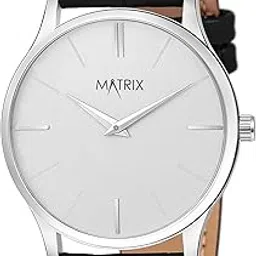 matrix Men's Signature Two Hands & Cut Glass with Leather Strap Analog Watch ( Black / White Dial )-picture-20