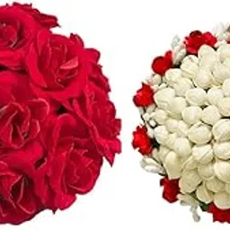 AROOMANArtificial Flower Bun Juda Maker Flower Gajra Hair Accessories for Women and Girls Multi Color (Pack-02)-picture-43