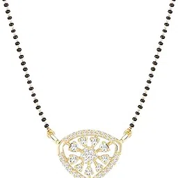 amaal American Diamond Mangalsutra for women stylish 1gm gold mangal sutra short AD CZ Pendant Necklace design jewellery for women nallapusalu chains one gram 18 inch black beads chain golden -4-picture-55