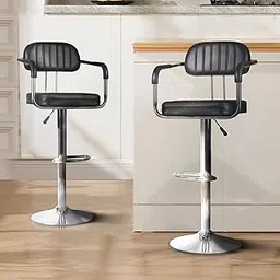 KOORSI & COMPANY. Flexi Height Adjustable Bar Stool Chair Chrome Base, 360° Swivel, Backrest, Cushion Seat, Bar, Kitchen Island, Counter, Cafe Use, 6-Month Warranty (Black, Set of 2) image 1