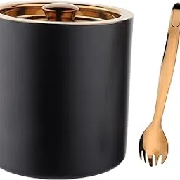 STEREN IMPEX Double Wall PVD Coated Ice Bucket with Tong (Black, Copper)-picture-20