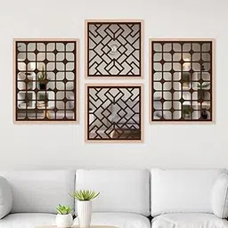 NoWorries Wood Mirrors Wall Decor Frames for Living Room Bedroom and Office - Wall Mirror Decor Panel Wooden Hanging for Home Decoration Set of 4 (Wood - 2.10, 10X13/10X10 Inches)-picture-27