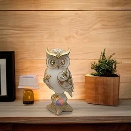 KD HUB Owl Statue for Good Luck - Owl showpieces for Home Decor vastu - Attracts Positive Energy & Money - (17 cm) (White Gold), Synthetic Stone, Bird-picture-29
