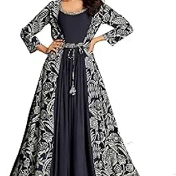 Women's Rayon Print with Hand Embroidery Work Anarkali Long Gown(M-2546)-image-8