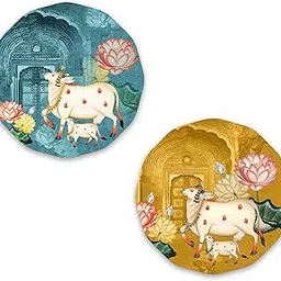 Artvibes Pichwai Round Shape Wooden Wall Hanging Decor | Decorative Hanging Items for Living Room | Gifts | Modern Wall Decoration Artworks for Home | Door Hanging Designer Painting Art Item (WH_8813)-image-42