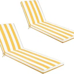 Only choice 2 Pieces Set Outdoor Lounge Chair Cushions Patio Chaise Lounge Replacement Cushions Funiture Seat Cushions Chair Pads Set of 2 (Yellow White Striped)-picture-59