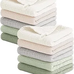 Konssy Baby Muslin Washcloths 10 Pack -100% Cotton Baby Bath Washcloths, Soft and Absorbent Wash Cloths for Newborn Kids Girls and Boys, 11x11 inches-picture-36