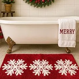 Roseate Christmas Collection Super Soft Anti-Skid (50x80 cm) Super Absorbent Mats Microfiber 2000 GSM Mat for Bathroom/Kitchen/Door Mats for Home/Floor Mat (Red Snow) Pack of 1-picture-10