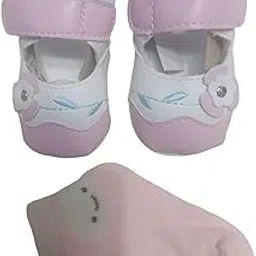 Baby Bootie with Socks,Pink Colour with Flower, Soft Breathable Fabric, for Newborns-picture-40