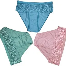 she mode Women's Mid-Rise Bikini Briefs – Pack of 3, Self-Design Net Panties-picture-17