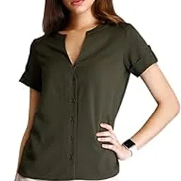 fablestreet Women's V-Neck Button Detail Top image 1