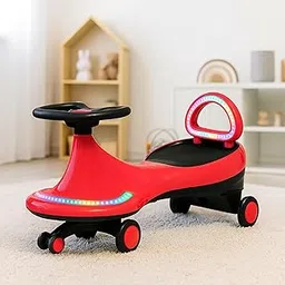 Luusa® Magical Swing Car for Baby | Musical Rhymes and Colorful LED Lights with Backrest LED | Weight Capacity Upto 50-KGS | Floor-Friendly Wheels |for Age Group 12+ Months Kids | Made in India (RED)-picture-19