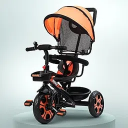 Baybee Blaze Pro 4 in 1 Baby Tricycle for Kids | Smart Kids Trikes with Parental Handle, Canopy & Guardrail | Balanced Tricycles with Dual Storage & Safety Belt | Baby Cycle for 2 to 5 Years (Orange)-image-3