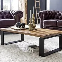 FLIP WOOD Solid Sheesham Wood Coffee Table for Living Room | Center Table with Iron Frame | Rectangular Wooden Coffee Table for Living Room | Natural Finish Tea Table for Home & Office Décor-image-14