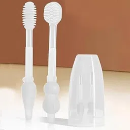 StarAndDaisy Baby Baby Toothbrush and Baby Tongue Cleaner set for Toddler Oral Care, Soft Silicone Toothbrush - (White) image 1