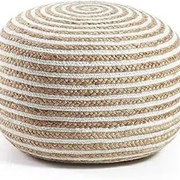 UR Home Round Pouf, Footstool, Upholstered Hand Braided Jute and Cotton, for The Living Room, Bedroom and Kids Room (50x50x25)-picture-15