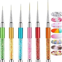 Rubyface Nail Art Liner Brushes, 6Pcs Nail Gel Polish Painting Nail Design Brush Pen Set with Crushed Diamond Rhinestones Handle for Pulling Lines, Nail Art Design-image-12